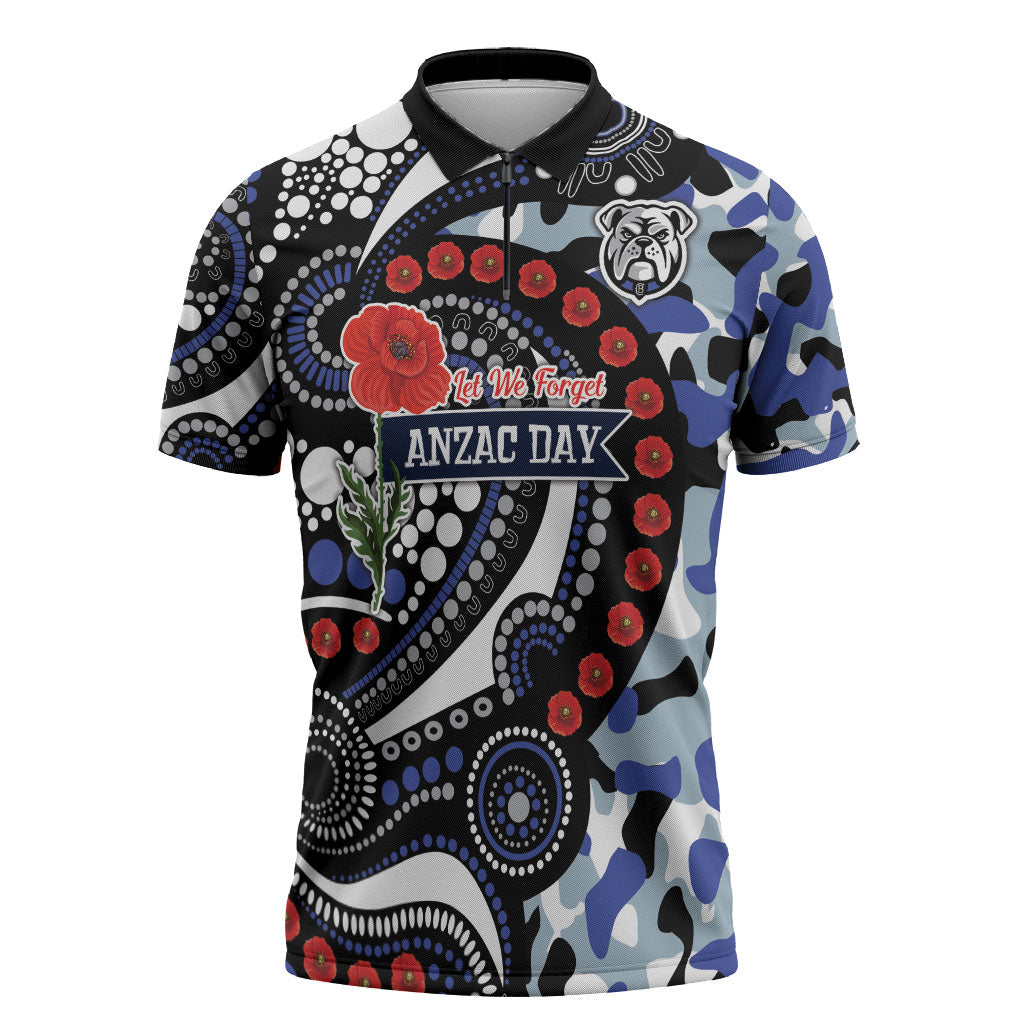 Canterbury Bulldogs ANZAC Day Zipper Polo Shirt Aboriginal Dot Poppy Remembrance Bulldog