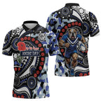 Canterbury Bulldogs ANZAC Day Zipper Polo Shirt Aboriginal Dot Poppy Remembrance Bulldog