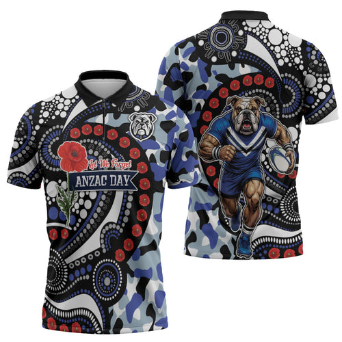 Canterbury Bulldogs ANZAC Day Zipper Polo Shirt Aboriginal Dot Poppy Remembrance Bulldog