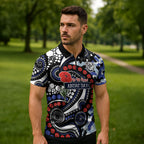 Canterbury Bulldogs ANZAC Day Zipper Polo Shirt Aboriginal Dot Poppy Remembrance Bulldog