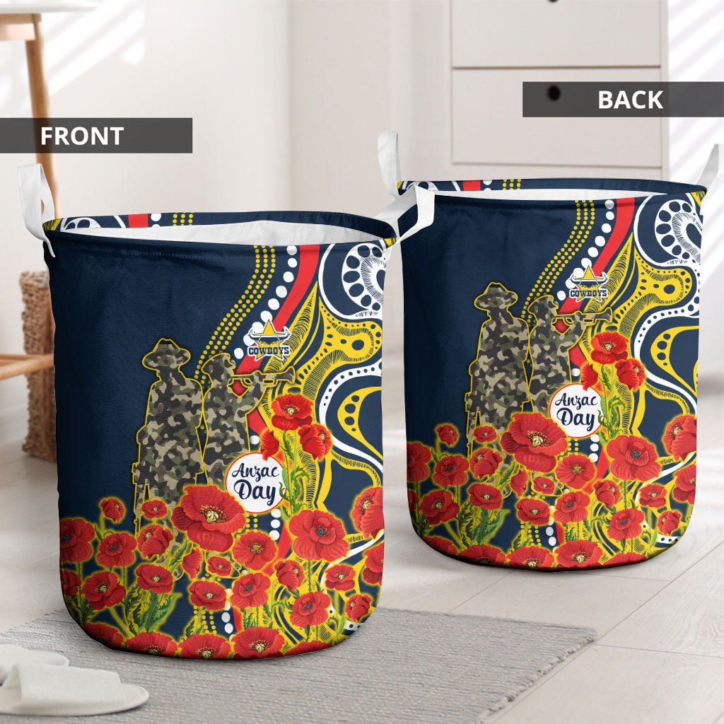 North Queensland Cowboys ANZAC Laundry Basket Indigenous Wave Poppy Remembrance Cowboy