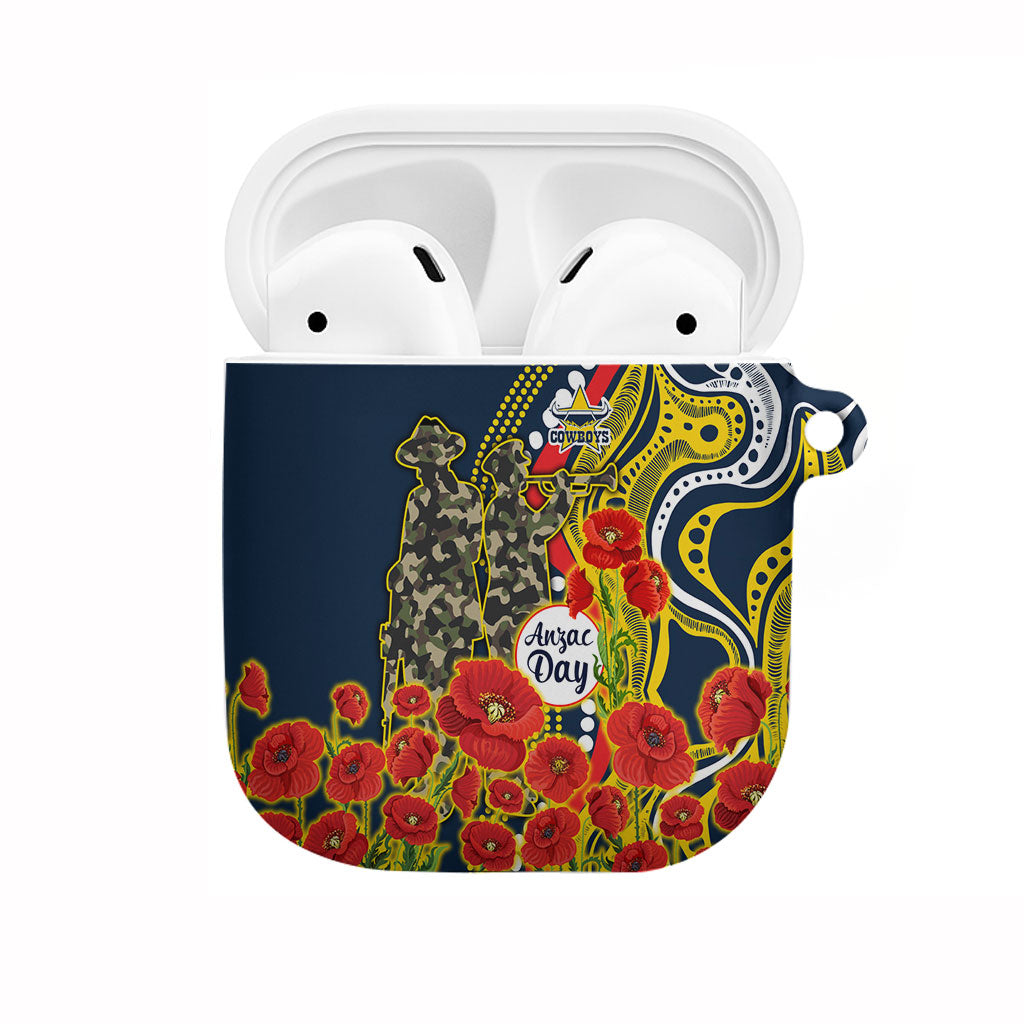 North Queensland Cowboys ANZAC AirPods Case Indigenous Wave Poppy Remembrance Cowboy