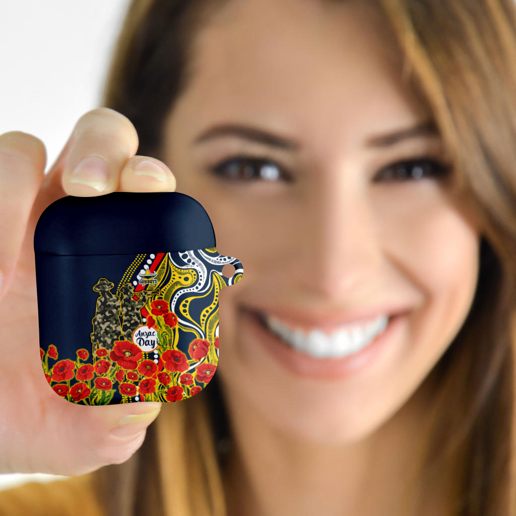 North Queensland Cowboys ANZAC AirPods Case Indigenous Wave Poppy Remembrance Cowboy