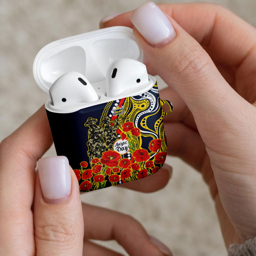 North Queensland Cowboys ANZAC AirPods Case Indigenous Wave Poppy Remembrance Cowboy