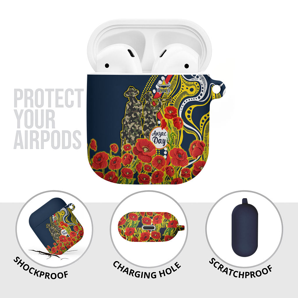 North Queensland Cowboys ANZAC AirPods Case Indigenous Wave Poppy Remembrance Cowboy