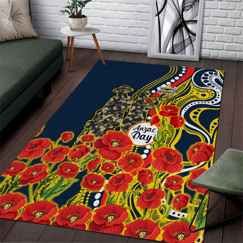 North Queensland Cowboys ANZAC Area Rug Indigenous Wave Poppy Remembrance Cowboy