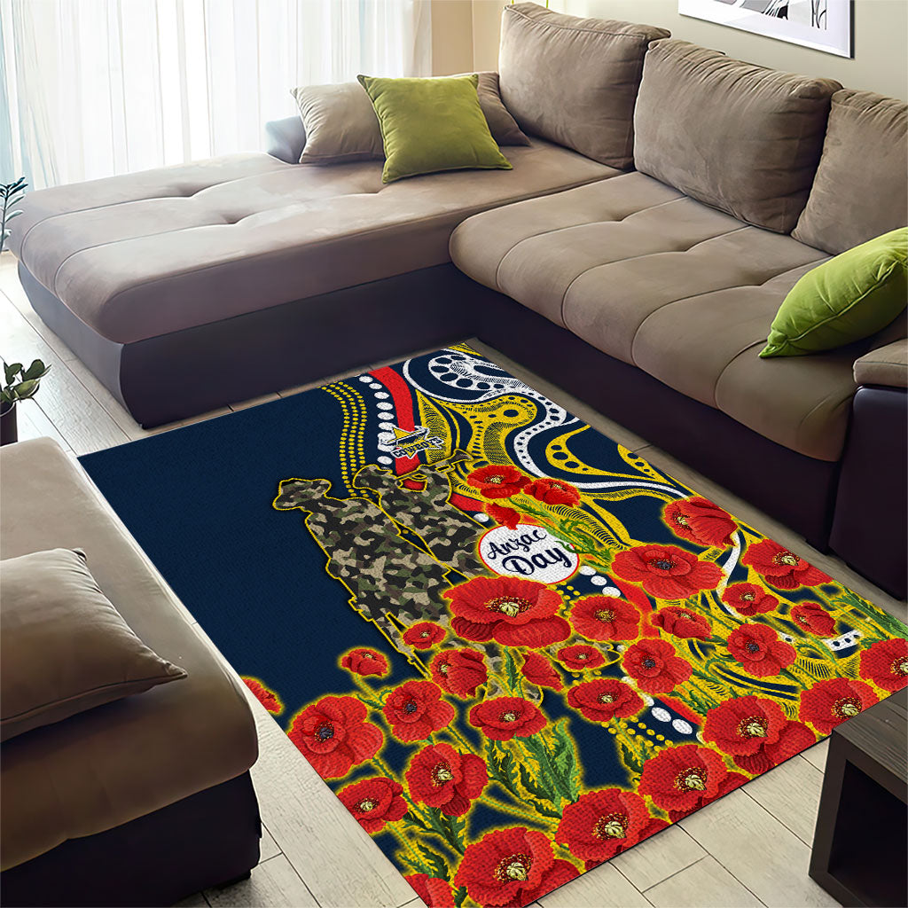 North Queensland Cowboys ANZAC Area Rug Indigenous Wave Poppy Remembrance Cowboy