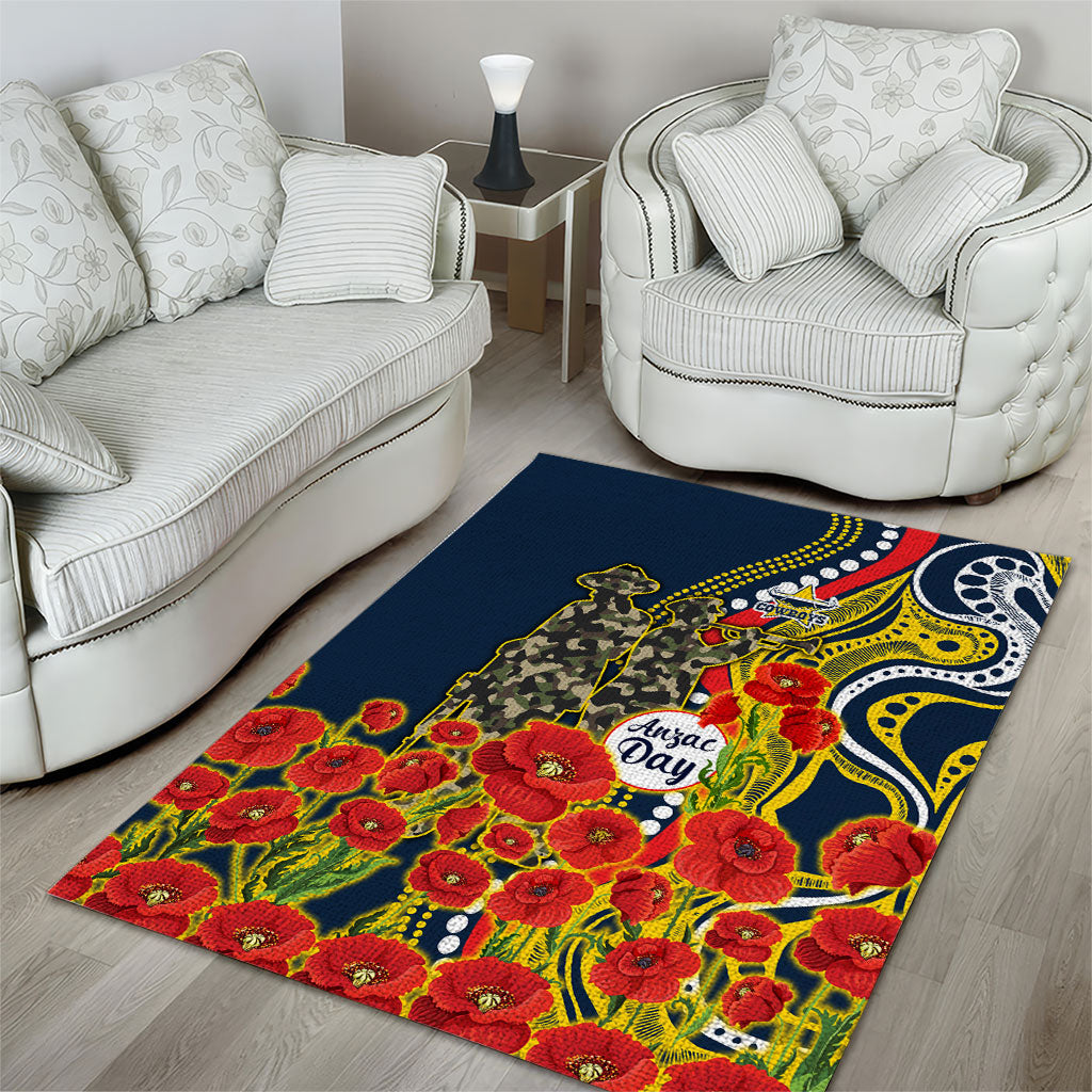 North Queensland Cowboys ANZAC Area Rug Indigenous Wave Poppy Remembrance Cowboy