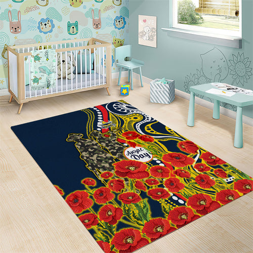 North Queensland Cowboys ANZAC Area Rug Indigenous Wave Poppy Remembrance Cowboy