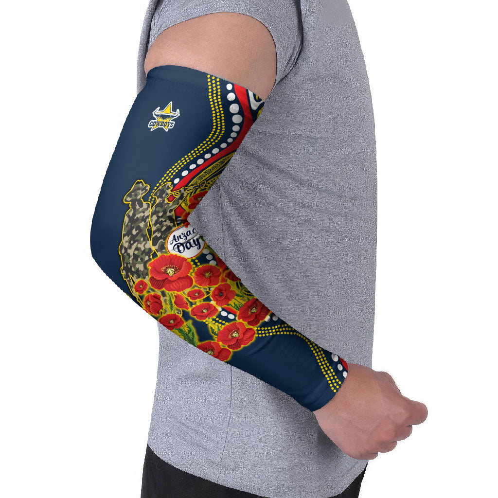 North Queensland Cowboys ANZAC Arm Sleeves Indigenous Wave Poppy Remembrance Cowboy