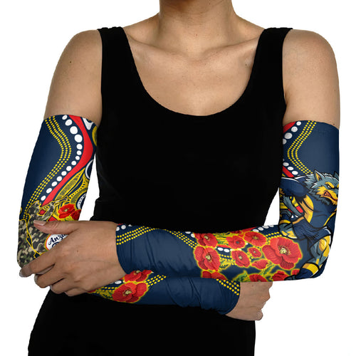 North Queensland Cowboys ANZAC Arm Sleeves Indigenous Wave Poppy Remembrance Cowboy
