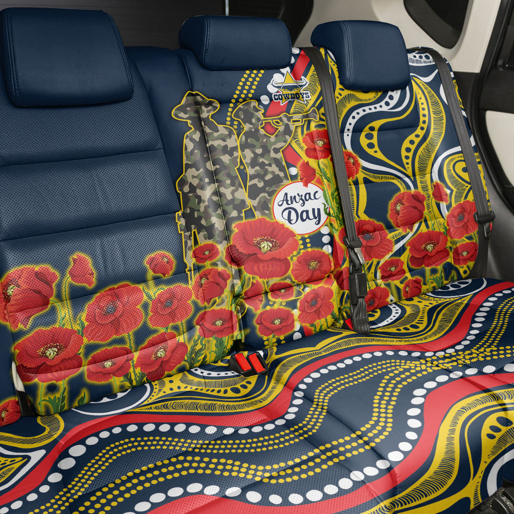 North Queensland Cowboys ANZAC Back Car Seat Cover Indigenous Wave Poppy Remembrance Cowboy