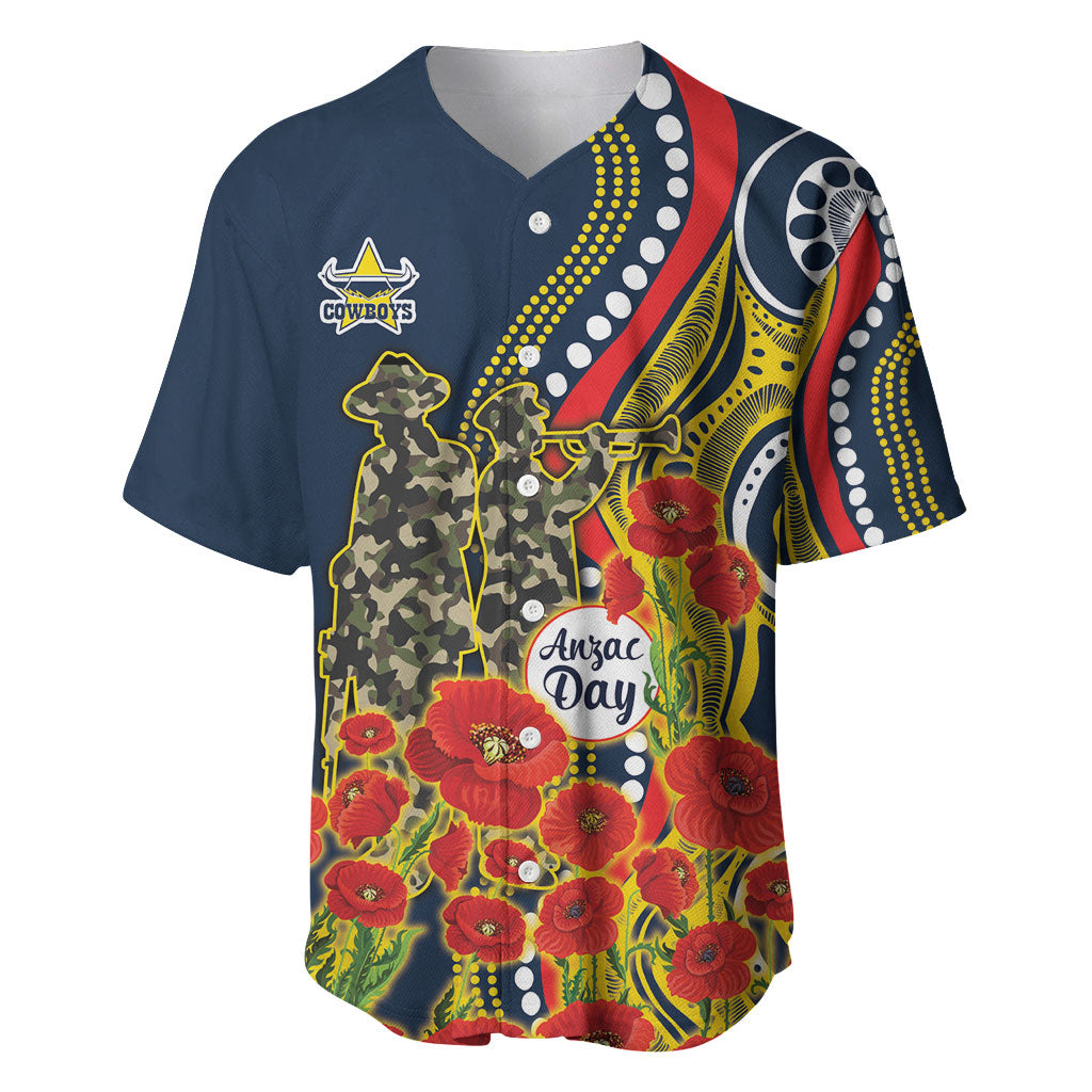North Queensland Cowboys ANZAC Baseball Jersey Indigenous Wave Poppy Remembrance Cowboy