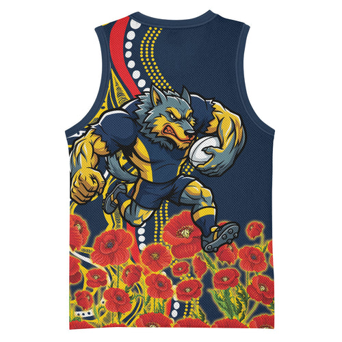 North Queensland Cowboys ANZAC Basketball Jersey Indigenous Wave Poppy Remembrance Cowboy