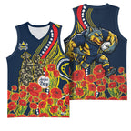 North Queensland Cowboys ANZAC Basketball Jersey Indigenous Wave Poppy Remembrance Cowboy