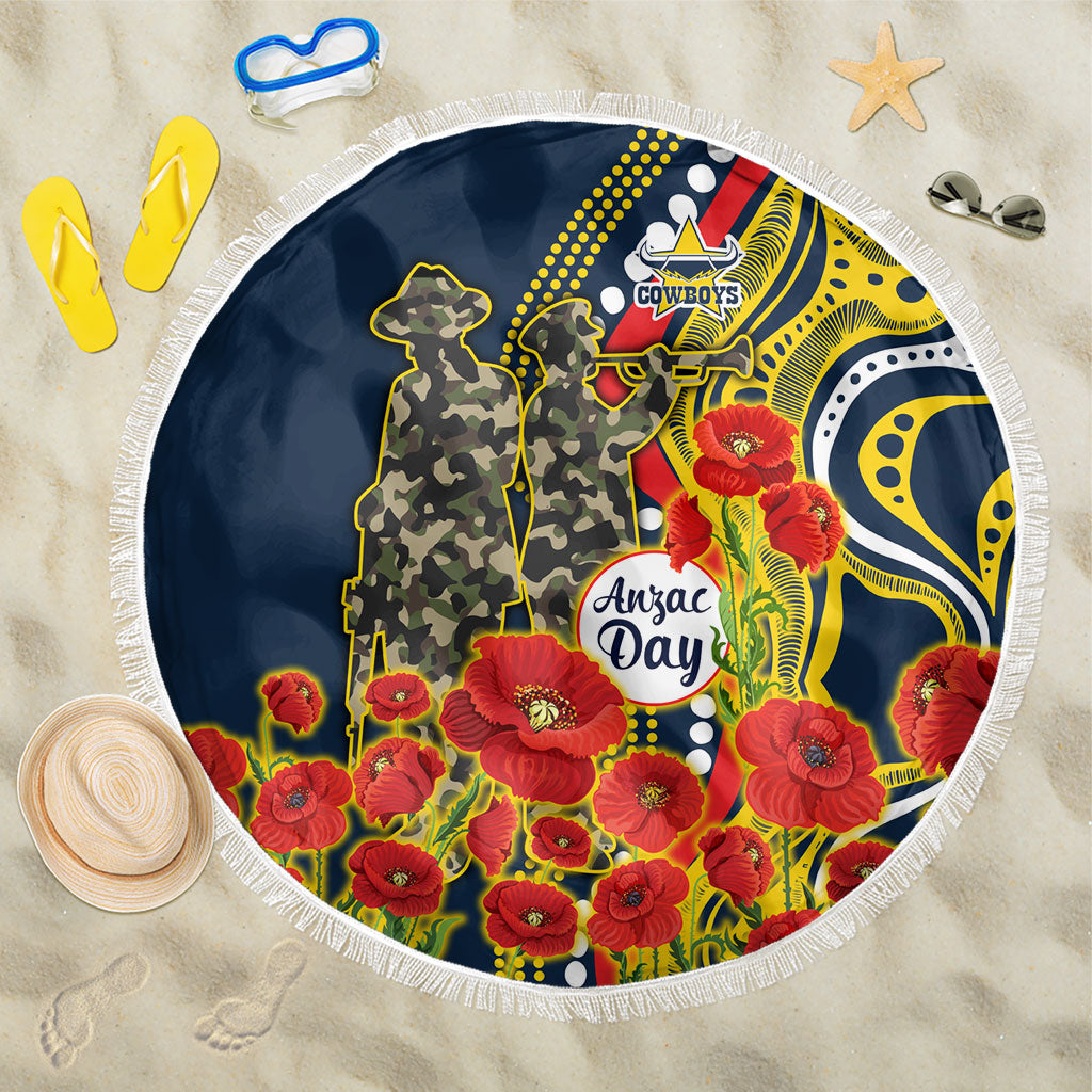 North Queensland Cowboys ANZAC Beach Blanket Indigenous Wave Poppy Remembrance Cowboy