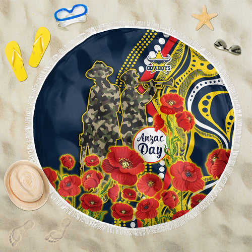 North Queensland Cowboys ANZAC Beach Blanket Indigenous Wave Poppy Remembrance Cowboy
