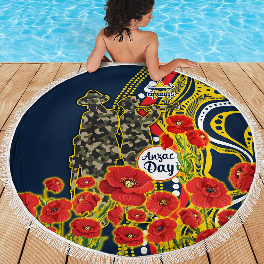 North Queensland Cowboys ANZAC Beach Blanket Indigenous Wave Poppy Remembrance Cowboy