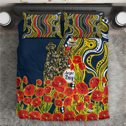 North Queensland Cowboys ANZAC Bedding Set Indigenous Wave Poppy Remembrance Cowboy