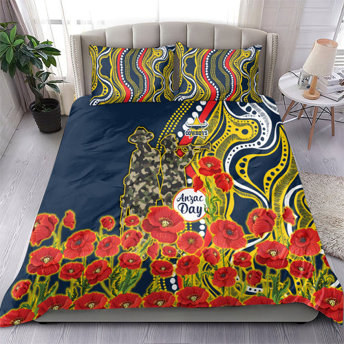 North Queensland Cowboys ANZAC Bedding Set Indigenous Wave Poppy Remembrance Cowboy
