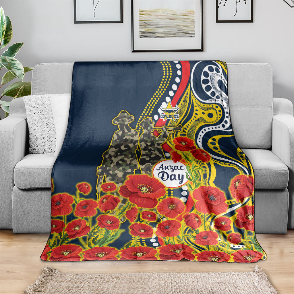 North Queensland Cowboys ANZAC Blanket Indigenous Wave Poppy Remembrance Cowboy
