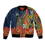 North Queensland Cowboys ANZAC Bomber Jacket Indigenous Wave Poppy Remembrance Cowboy