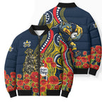 North Queensland Cowboys ANZAC Bomber Puffer Jacket Indigenous Wave Poppy Remembrance Cowboy