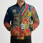 North Queensland Cowboys ANZAC Bomber Puffer Jacket Indigenous Wave Poppy Remembrance Cowboy