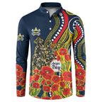 North Queensland Cowboys ANZAC Button Sweatshirt Indigenous Wave Poppy Remembrance Cowboy