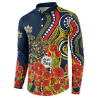 North Queensland Cowboys ANZAC Button Sweatshirt Indigenous Wave Poppy Remembrance Cowboy