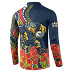 North Queensland Cowboys ANZAC Button Sweatshirt Indigenous Wave Poppy Remembrance Cowboy