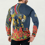 North Queensland Cowboys ANZAC Button Sweatshirt Indigenous Wave Poppy Remembrance Cowboy