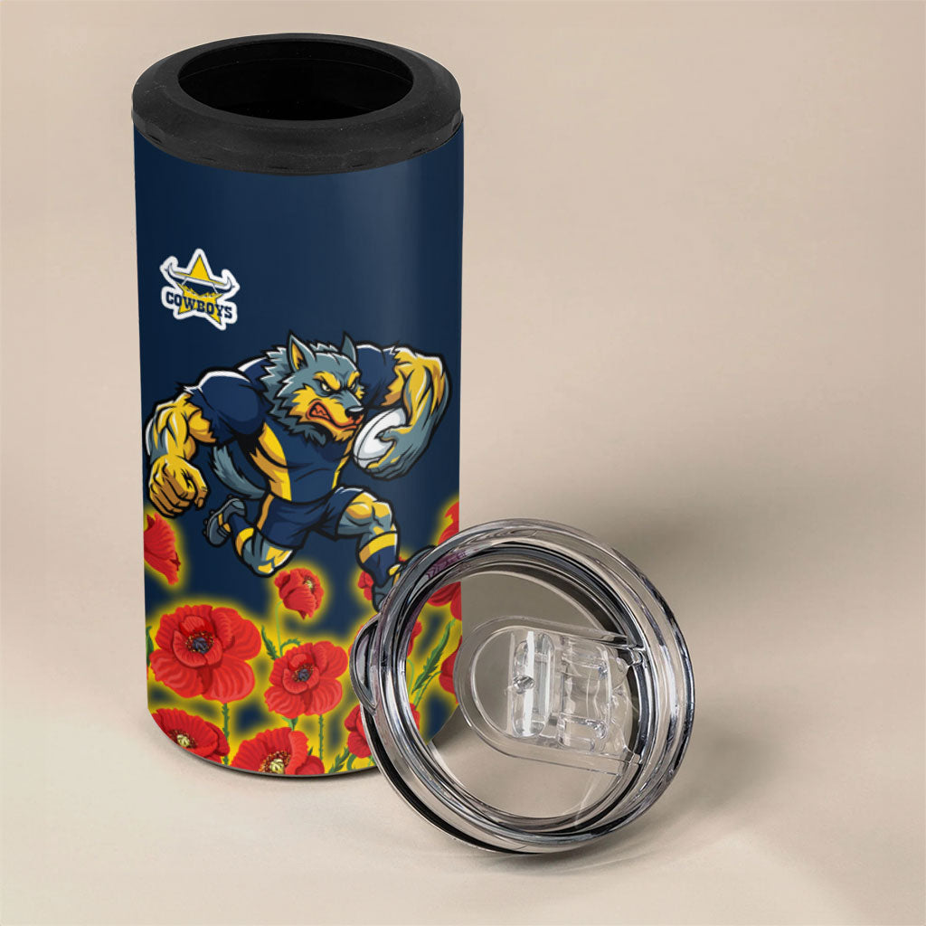 North Queensland Cowboys ANZAC 4 in 1 Can Cooler Tumbler Indigenous Wave Poppy Remembrance Cowboy
