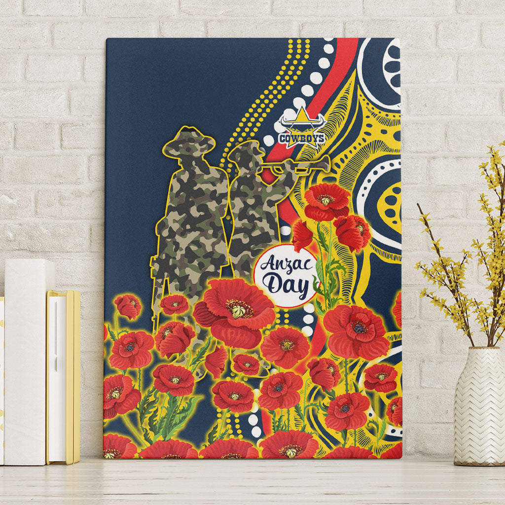 North Queensland Cowboys ANZAC Canvas Wall Art Indigenous Wave Poppy Remembrance Cowboy