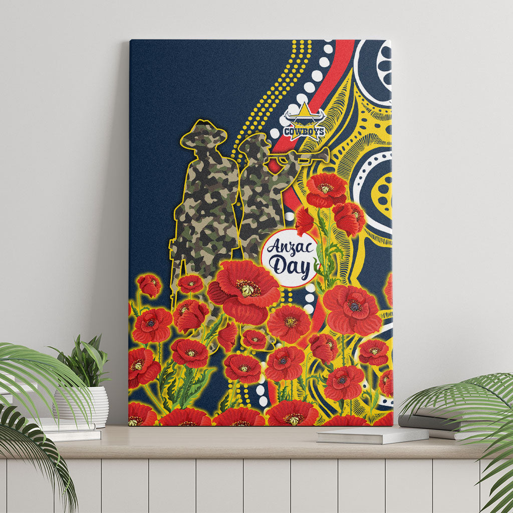 North Queensland Cowboys ANZAC Canvas Wall Art Indigenous Wave Poppy Remembrance Cowboy