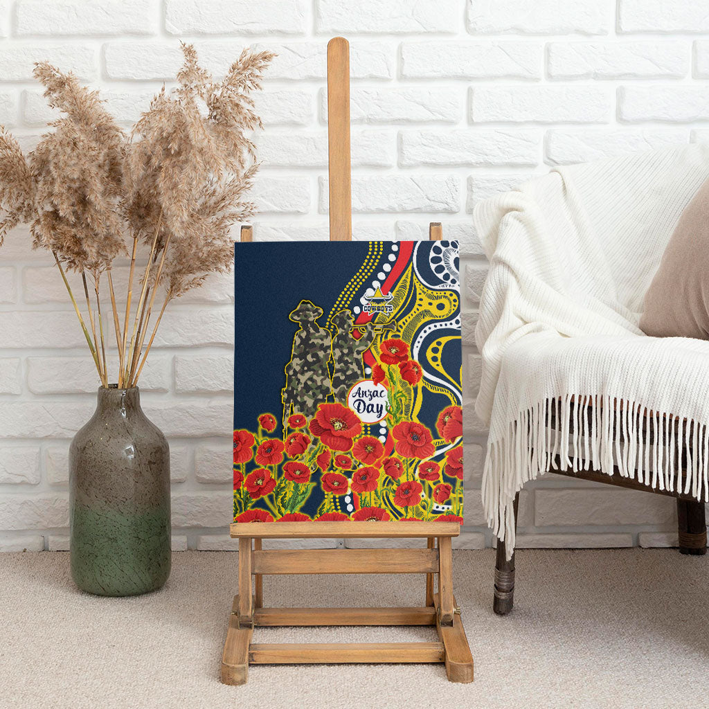 North Queensland Cowboys ANZAC Canvas Wall Art Indigenous Wave Poppy Remembrance Cowboy