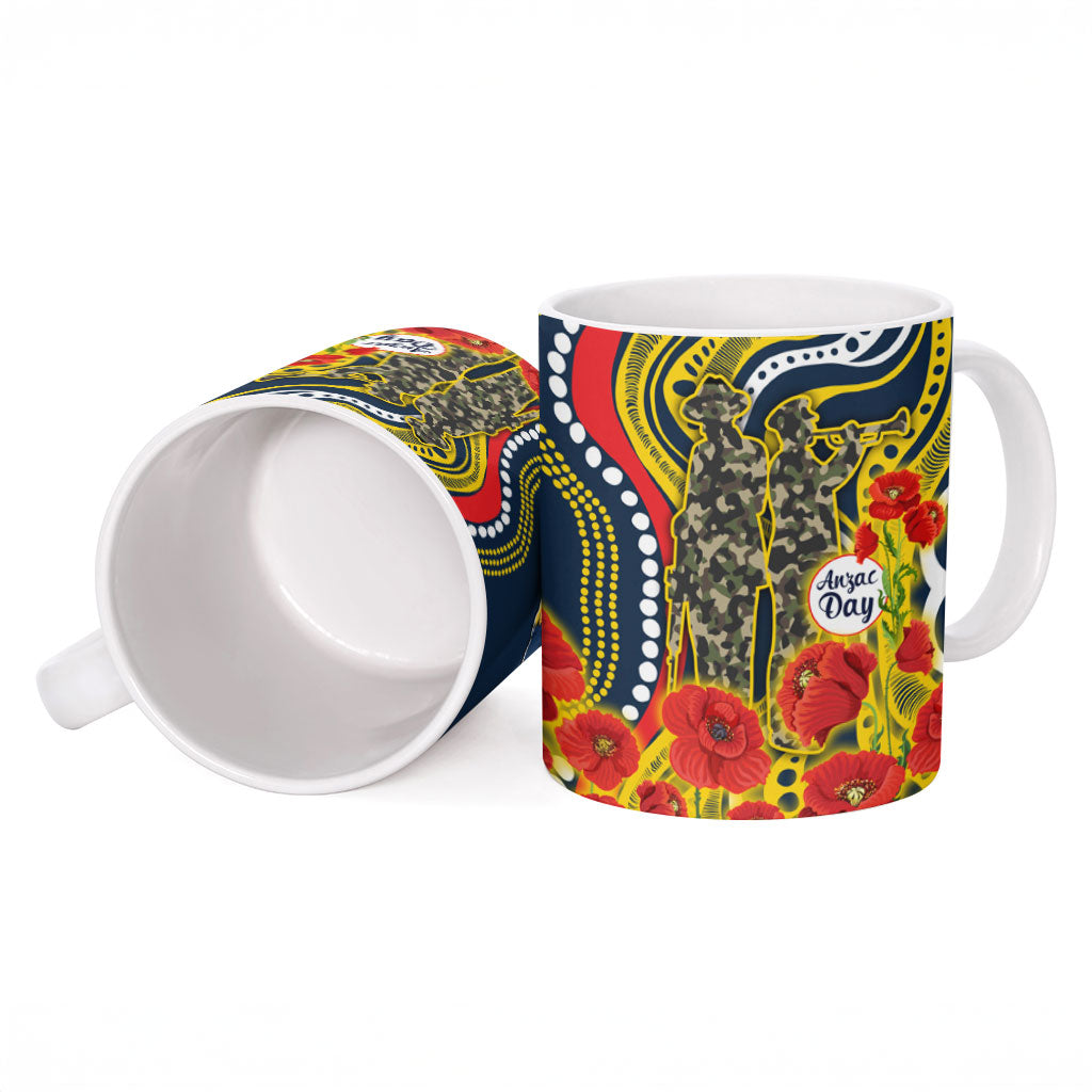 North Queensland Cowboys ANZAC Ceramic Mug Indigenous Wave Poppy Remembrance Cowboy