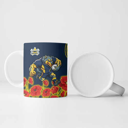 North Queensland Cowboys ANZAC Ceramic Mug Indigenous Wave Poppy Remembrance Cowboy