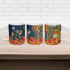 North Queensland Cowboys ANZAC Ceramic Mug Indigenous Wave Poppy Remembrance Cowboy