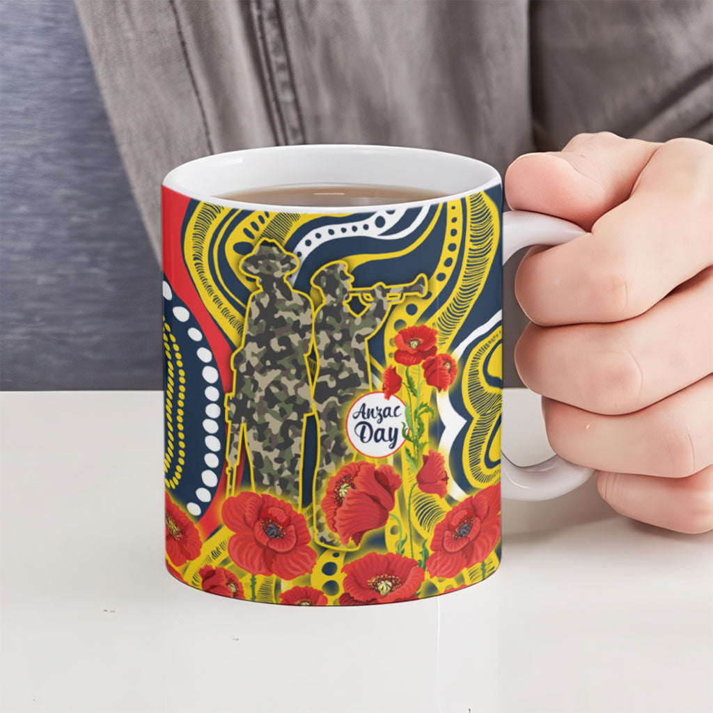 North Queensland Cowboys ANZAC Ceramic Mug Indigenous Wave Poppy Remembrance Cowboy