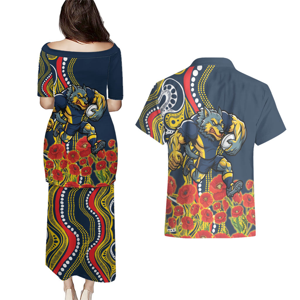 North Queensland Cowboys ANZAC Couples Matching Puletasi and Hawaiian Shirt Indigenous Wave Poppy Remembrance Cowboy