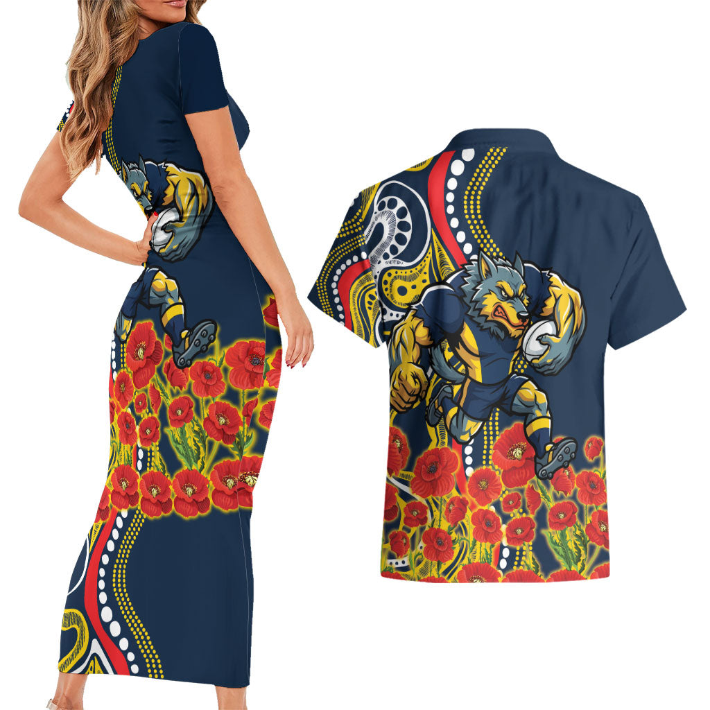 North Queensland Cowboys ANZAC Couples Matching Short Sleeve Bodycon Dress and Hawaiian Shirt Indigenous Wave Poppy Remembrance Cowboy
