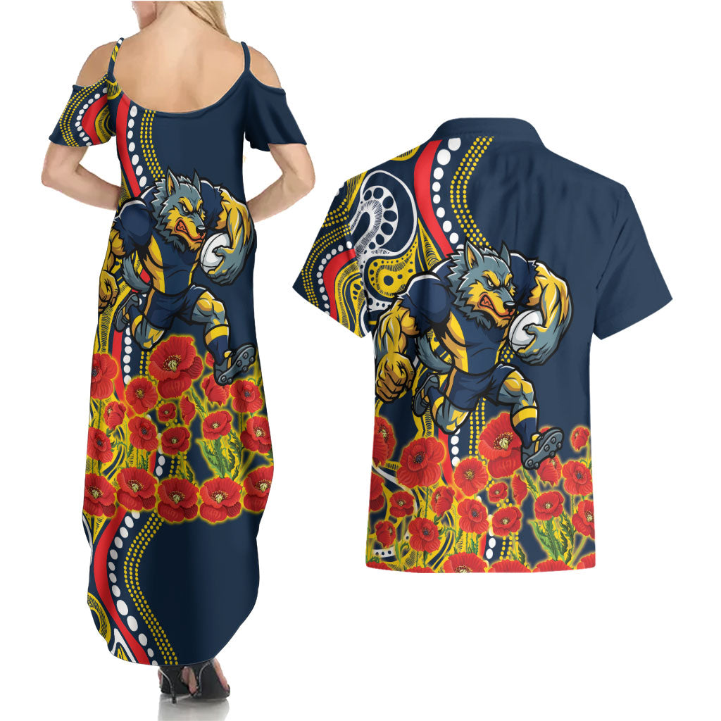 North Queensland Cowboys ANZAC Couples Matching Summer Maxi Dress and Hawaiian Shirt Indigenous Wave Poppy Remembrance Cowboy
