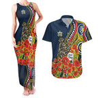 North Queensland Cowboys ANZAC Couples Matching Tank Maxi Dress and Hawaiian Shirt Indigenous Wave Poppy Remembrance Cowboy