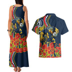 North Queensland Cowboys ANZAC Couples Matching Tank Maxi Dress and Hawaiian Shirt Indigenous Wave Poppy Remembrance Cowboy