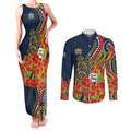 North Queensland Cowboys ANZAC Couples Matching Tank Maxi Dress and Long Sleeve Button Shirt Indigenous Wave Poppy Remembrance Cowboy