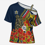 North Queensland Cowboys ANZAC Cross Shoulder Shirt Indigenous Wave Poppy Remembrance Cowboy