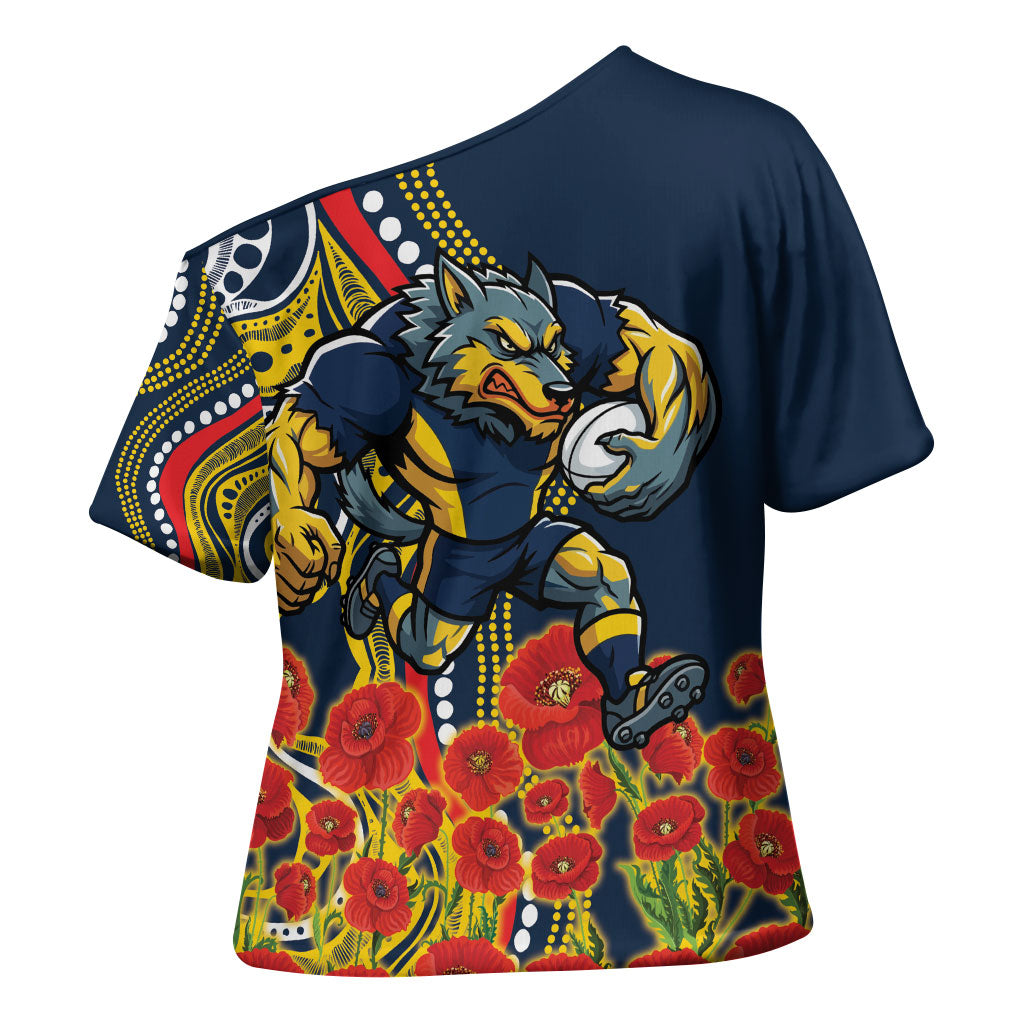 North Queensland Cowboys ANZAC Cross Shoulder Shirt Indigenous Wave Poppy Remembrance Cowboy