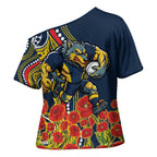 North Queensland Cowboys ANZAC Cross Shoulder Shirt Indigenous Wave Poppy Remembrance Cowboy