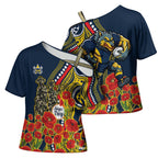North Queensland Cowboys ANZAC Cross Shoulder Shirt Indigenous Wave Poppy Remembrance Cowboy